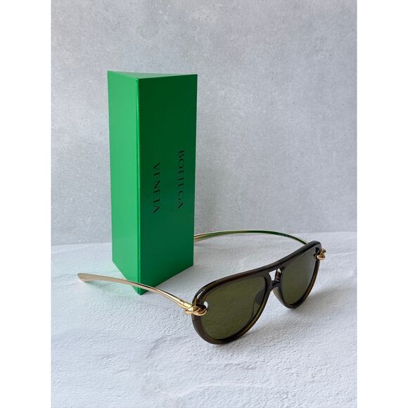 NEW Bottega Veneta BV1418S Gold Green Aviator Sunglasses $760 main image 6